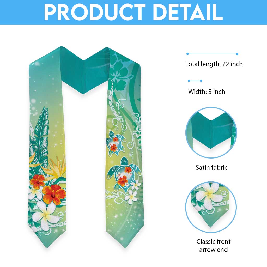 Hawaii Honu Graduation Stole Tropical Flowers Turquoise Gradient LT05 - Polynesian Pride