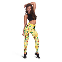 Hawaii Hula Girl Tropical Leggings Yellow Palaka