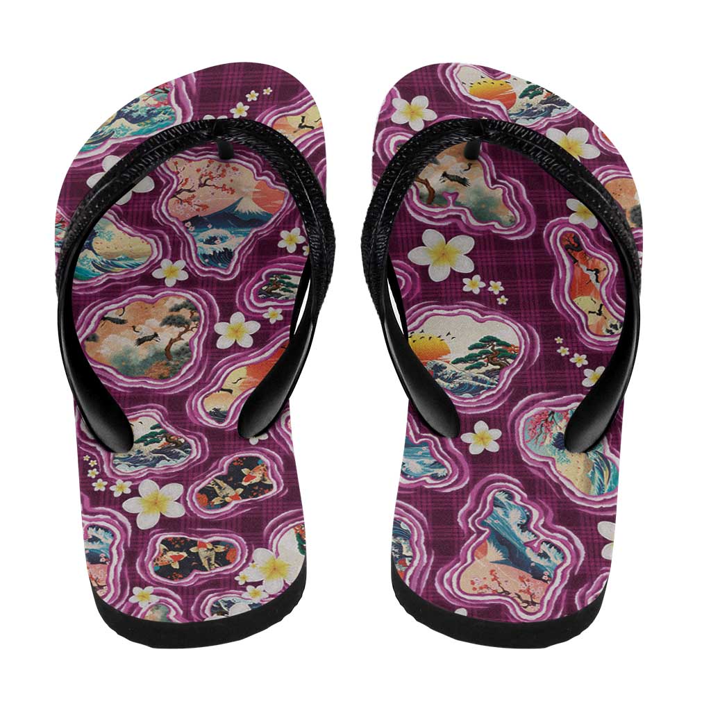 Hawaii Islands Map Design with Japanese Landscape Flip Flops Hawaiian Japan Fusion Art Pink Color LT03 - Polynesian Pride