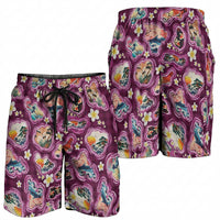 Hawaii Islands Map Design with Japanese Landscape Shorts for Men Hawaiian Japan Fusion Art Pink Color
