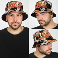 Hawaii Japanese Culture Black Bucket Hat Spring Cranes Aloha Pattern LT01 - Polynesian Pride