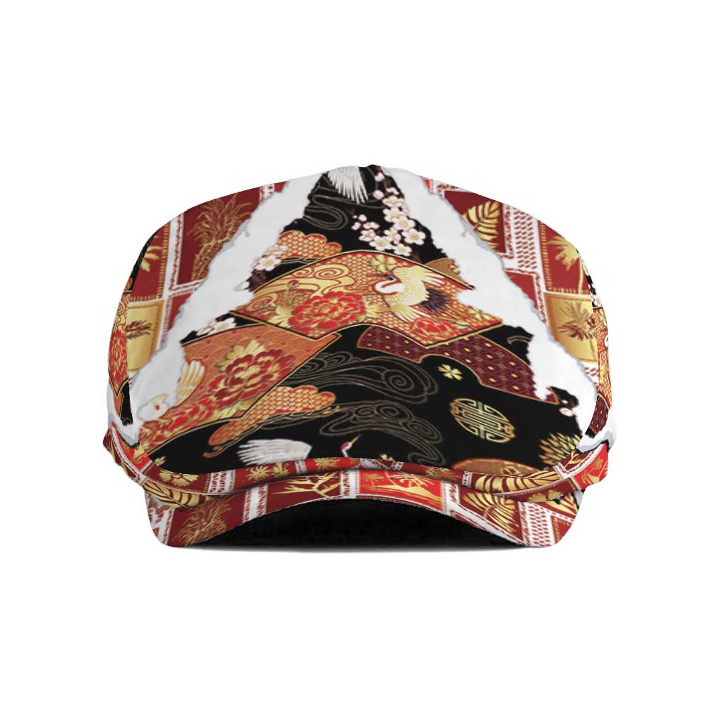Hawaii Japanese Culture Black Jeff Hat Spring Cranes Aloha Pattern LT01 Black - Polynesian Pride