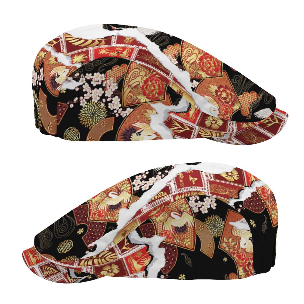 Hawaii Japanese Culture Black Jeff Hat Spring Cranes Aloha Pattern LT01 - Polynesian Pride