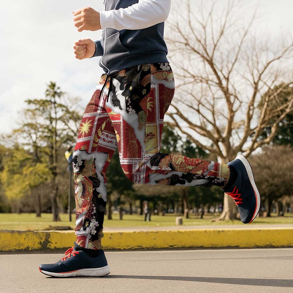 Hawaii Japanese Culture Black Jogger Pants Spring Cranes Aloha Pattern LT01 - Polynesian Pride