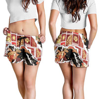 Hawaii Japanese Culture Black Shorts for Women Spring Cranes Aloha Pattern LT01 - Polynesian Pride