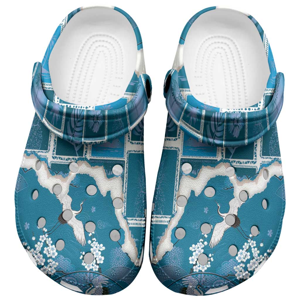 Hawaii Japanese Culture Blue Clogs Shoes Spring Cranes Aloha Pattern LT01 Blue - Polynesian Pride
