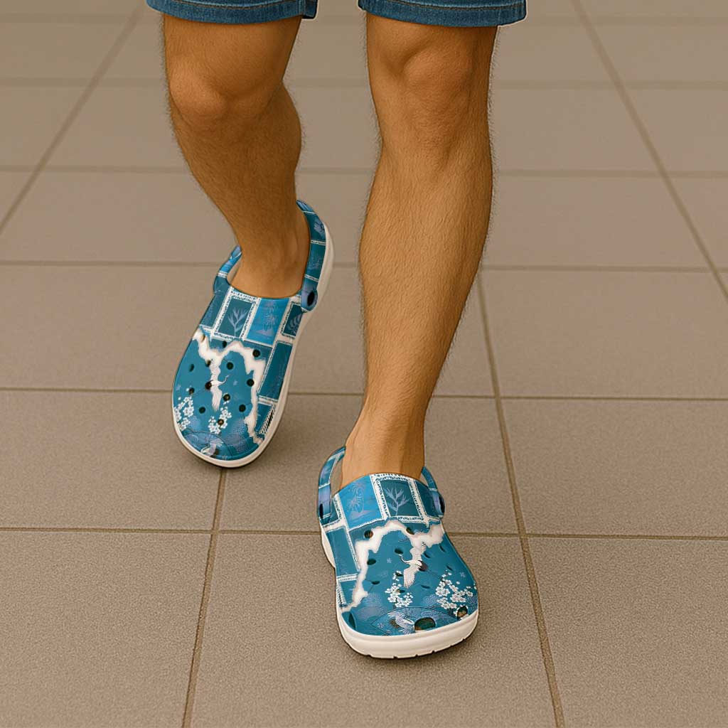 Hawaii Japanese Culture Blue Clogs Shoes Spring Cranes Aloha Pattern LT01 - Polynesian Pride