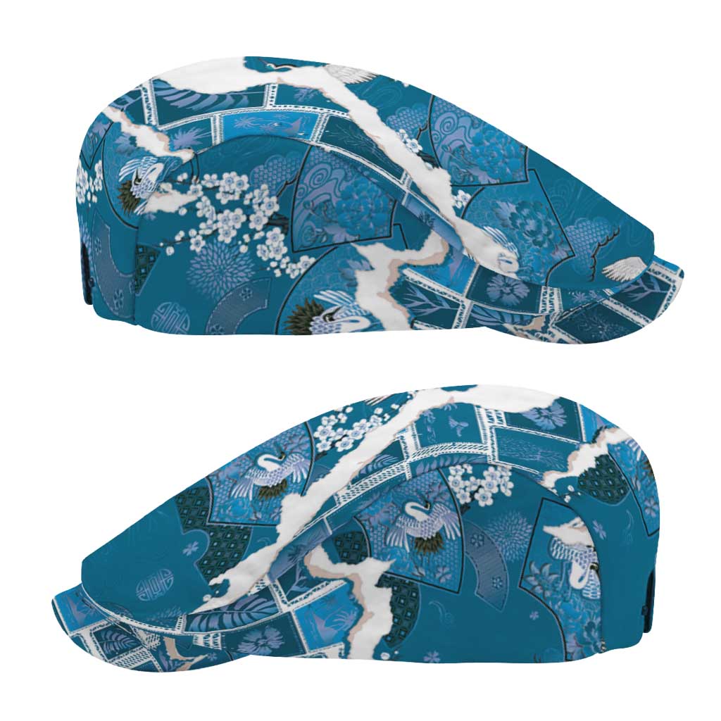 Hawaii Japanese Culture Blue Jeff Hat Spring Cranes Aloha Pattern LT01 - Polynesian Pride