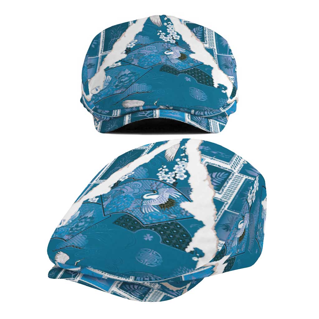 Hawaii Japanese Culture Blue Jeff Hat Spring Cranes Aloha Pattern LT01 - Polynesian Pride
