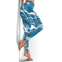 Hawaii Japanese Culture Blue Leggings Spring Cranes Aloha Pattern LT01 - Polynesian Pride