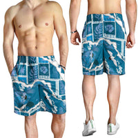 Hawaii Japanese Culture Blue Shorts for Men Spring Cranes Aloha Pattern