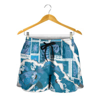 Hawaii Japanese Culture Blue Shorts for Women Spring Cranes Aloha Pattern LT01 - Polynesian Pride