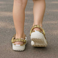Hawaii Japanese Culture Gold Clogs Shoes Spring Cranes Aloha Pattern LT01 - Polynesian Pride