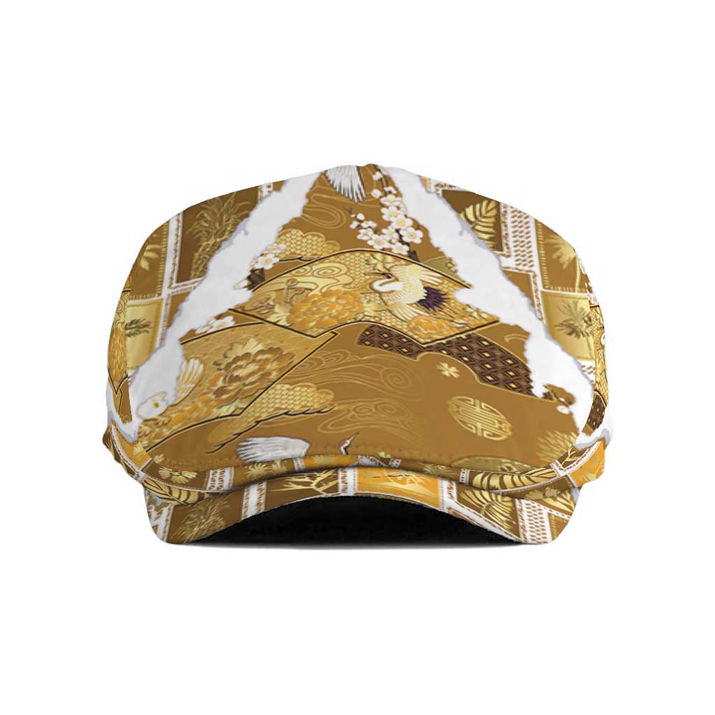Hawaii Japanese Culture Gold Jeff Hat Spring Cranes Aloha Pattern LT01 Gold - Polynesian Pride