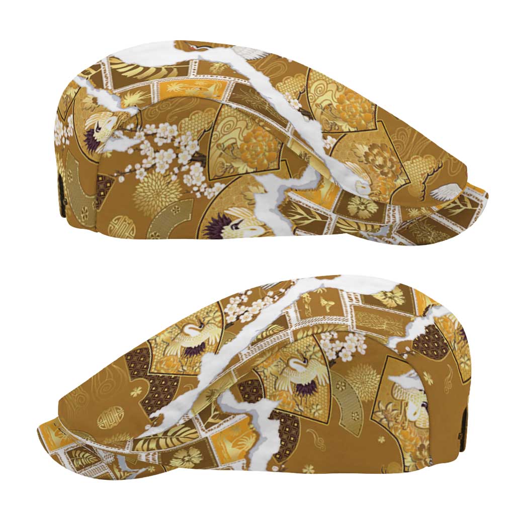 Hawaii Japanese Culture Gold Jeff Hat Spring Cranes Aloha Pattern LT01 - Polynesian Pride