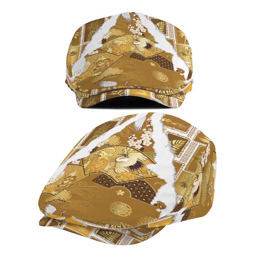 Hawaii Japanese Culture Gold Jeff Hat Spring Cranes Aloha Pattern LT01 - Polynesian Pride