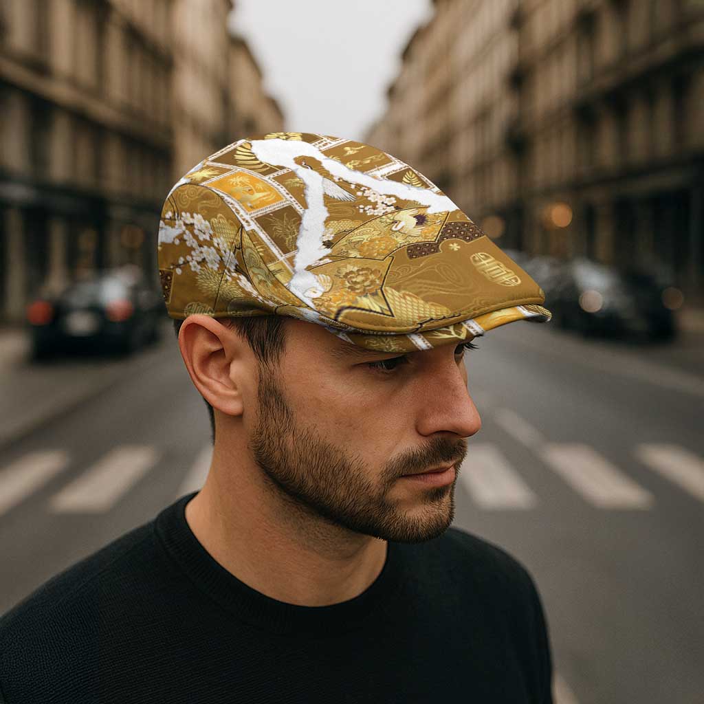 Hawaii Japanese Culture Gold Jeff Hat Spring Cranes Aloha Pattern LT01 - Polynesian Pride