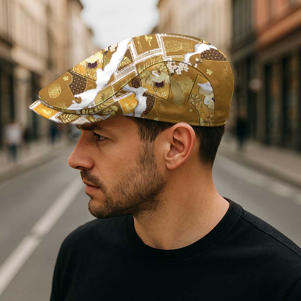 Hawaii Japanese Culture Gold Jeff Hat Spring Cranes Aloha Pattern LT01 - Polynesian Pride