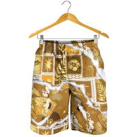 Hawaii Japanese Culture Gold Shorts for Men Spring Cranes Aloha Pattern