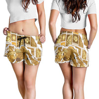 Hawaii Japanese Culture Gold Shorts for Women Spring Cranes Aloha Pattern