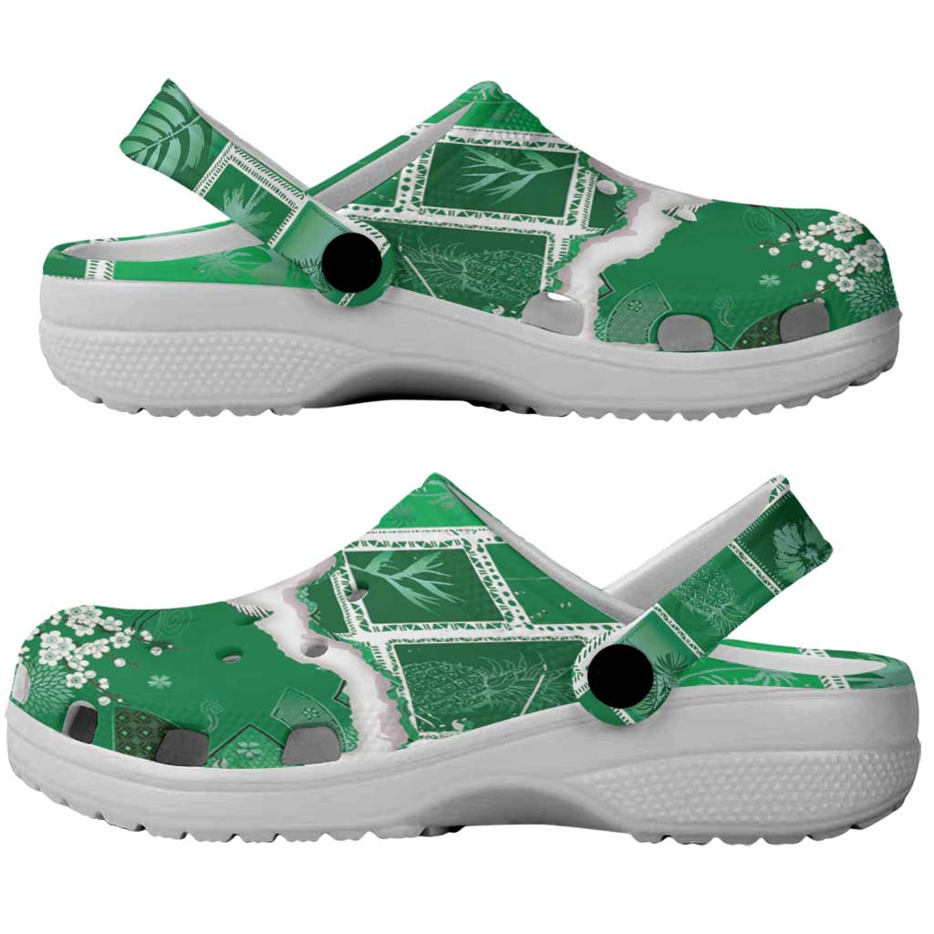 Hawaii Japanese Culture Green Clogs Shoes Spring Cranes Aloha Pattern LT01 - Polynesian Pride