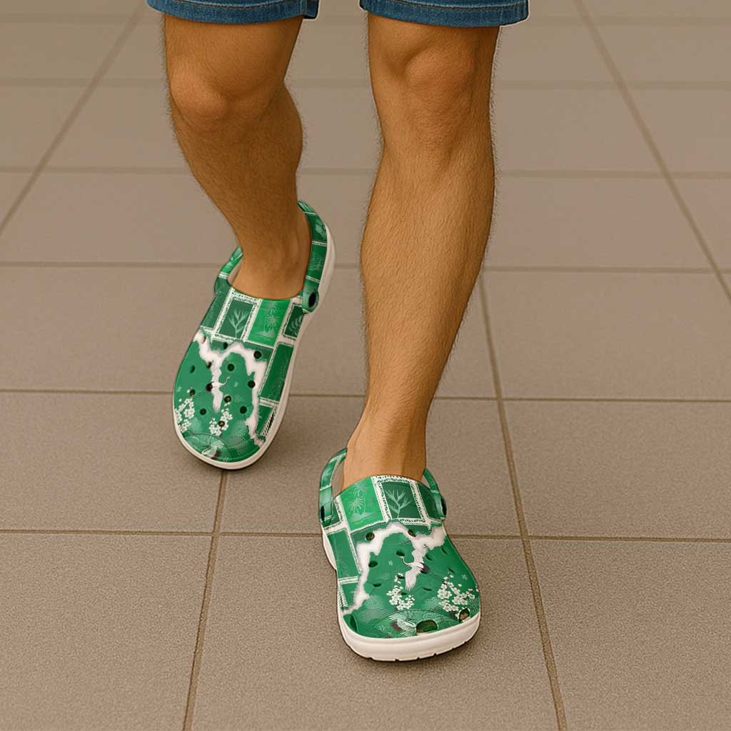 Hawaii Japanese Culture Green Clogs Shoes Spring Cranes Aloha Pattern LT01 - Polynesian Pride