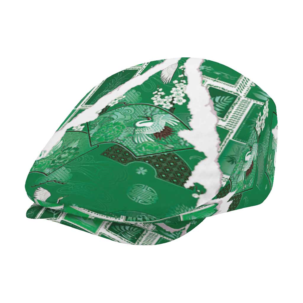 Hawaii Japanese Culture Green Jeff Hat Spring Cranes Aloha Pattern LT01 - Polynesian Pride