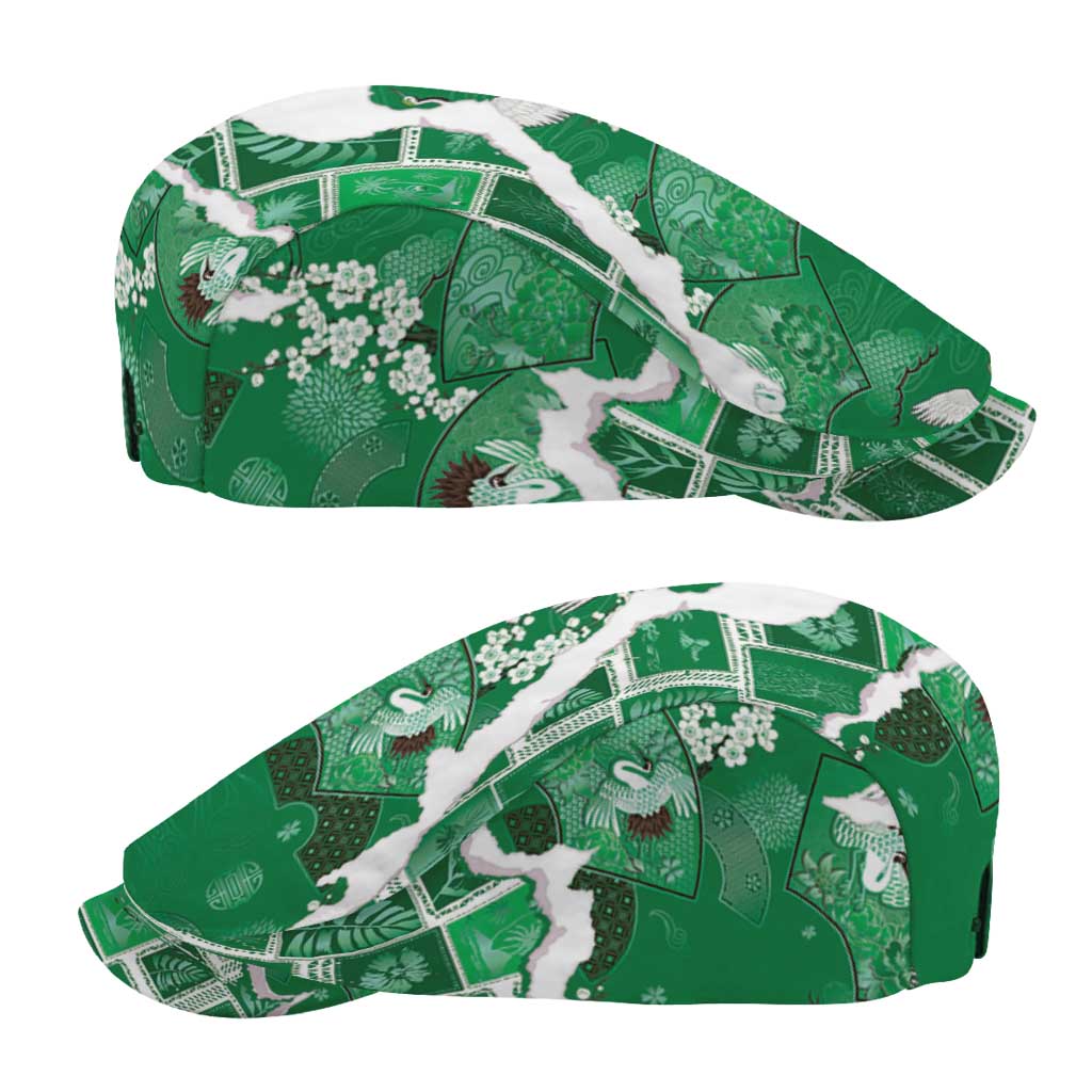 Hawaii Japanese Culture Green Jeff Hat Spring Cranes Aloha Pattern LT01 - Polynesian Pride