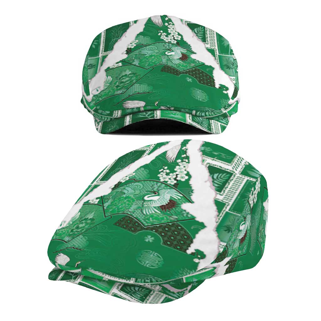 Hawaii Japanese Culture Green Jeff Hat Spring Cranes Aloha Pattern LT01 - Polynesian Pride