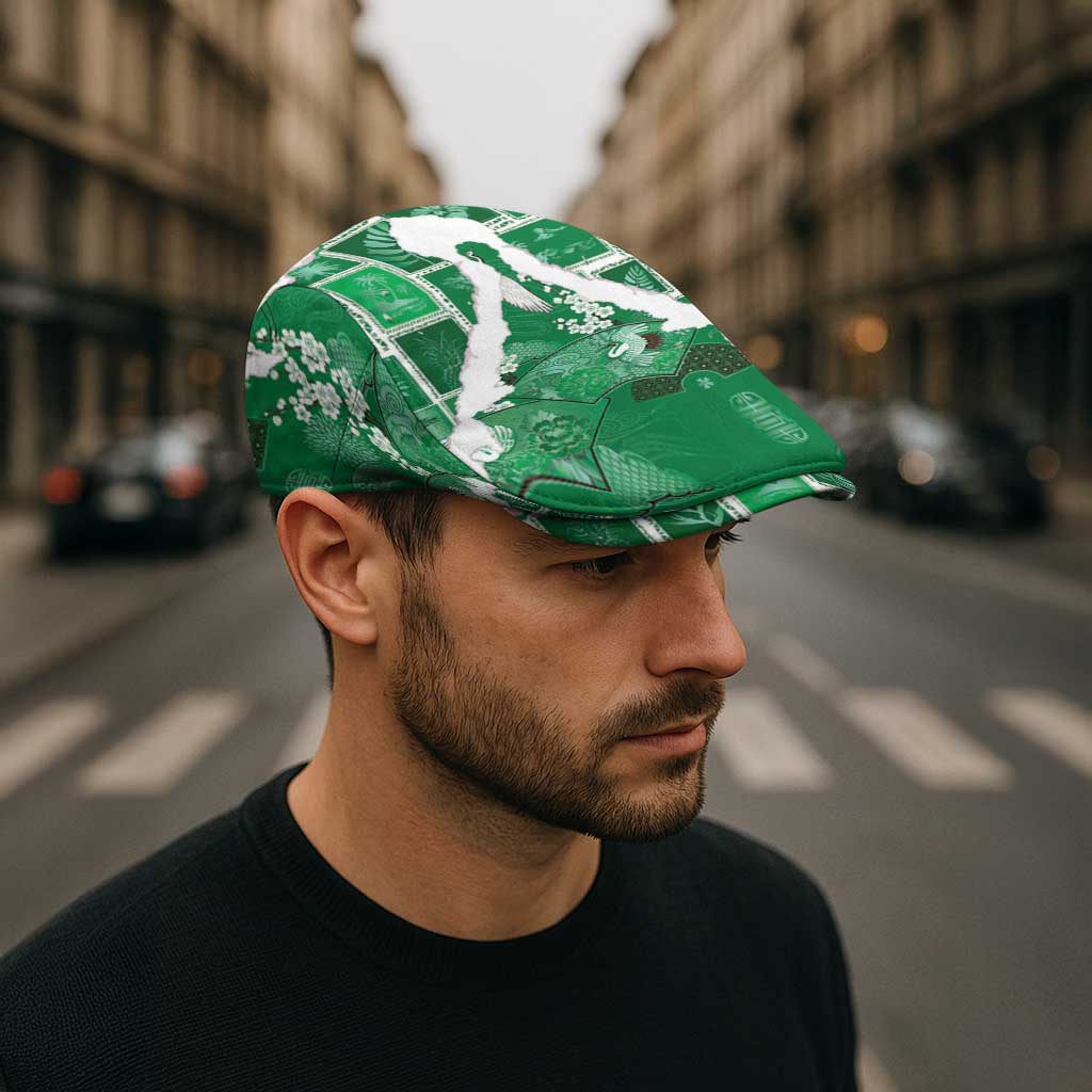 Hawaii Japanese Culture Green Jeff Hat Spring Cranes Aloha Pattern LT01 - Polynesian Pride