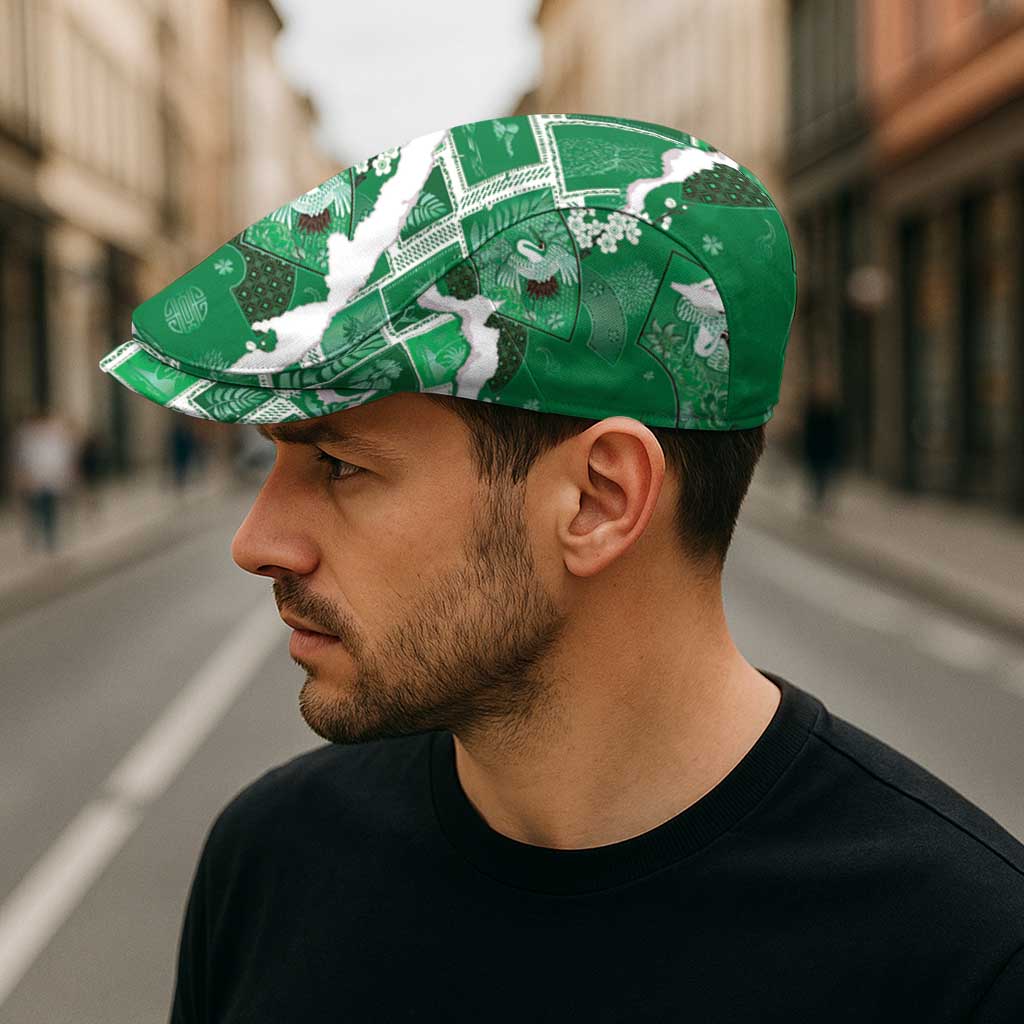 Hawaii Japanese Culture Green Jeff Hat Spring Cranes Aloha Pattern LT01 - Polynesian Pride