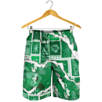 Hawaii Japanese Culture Green Shorts for Men Spring Cranes Aloha Pattern LT01 - Polynesian Pride