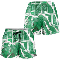 Hawaii Japanese Culture Green Shorts for Women Spring Cranes Aloha Pattern LT01 - Polynesian Pride