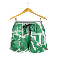 Hawaii Japanese Culture Green Shorts for Women Spring Cranes Aloha Pattern LT01 - Polynesian Pride