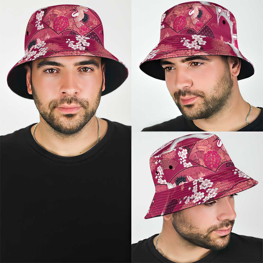 Hawaii Japanese Culture Pink Bucket Hat Spring Cranes Aloha Pattern LT01 - Polynesian Pride