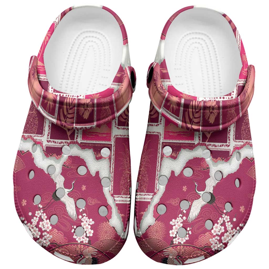 Hawaii Japanese Culture Pink Clogs Shoes Spring Cranes Aloha Pattern LT01 Pink - Polynesian Pride
