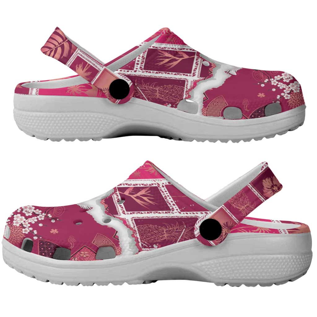 Hawaii Japanese Culture Pink Clogs Shoes Spring Cranes Aloha Pattern LT01 - Polynesian Pride