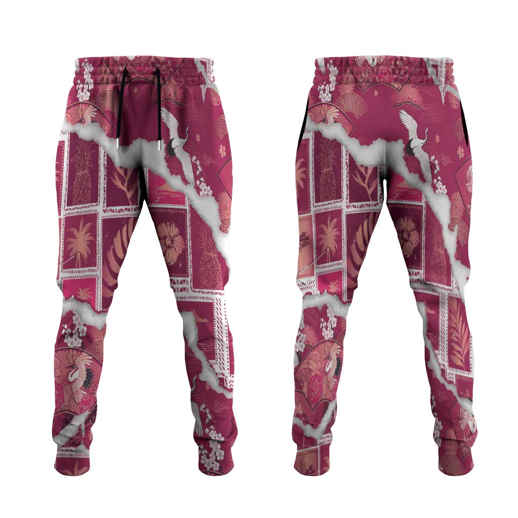 Hawaii Japanese Culture Pink Jogger Pants Spring Cranes Aloha Pattern LT01 Pink - Polynesian Pride
