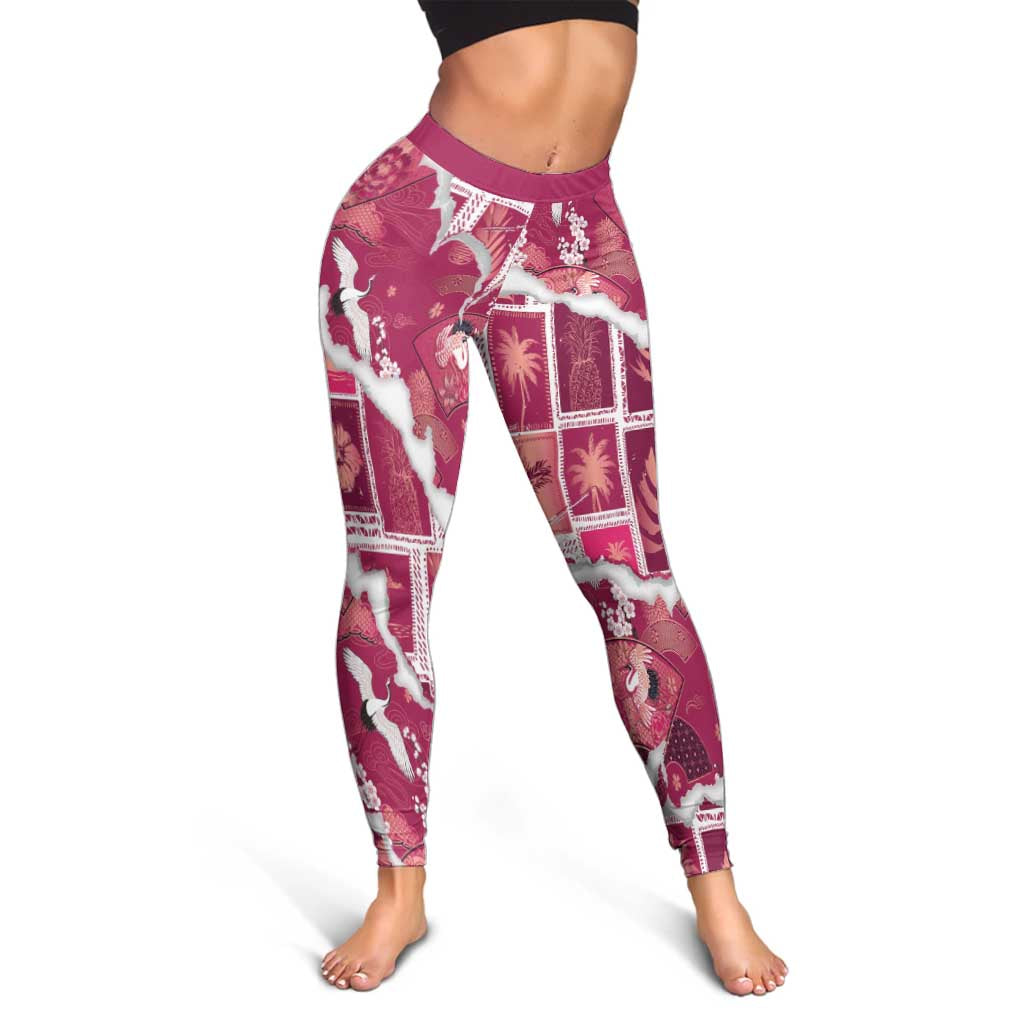 Hawaii Japanese Culture Pink Leggings Spring Cranes Aloha Pattern LT01 - Polynesian Pride