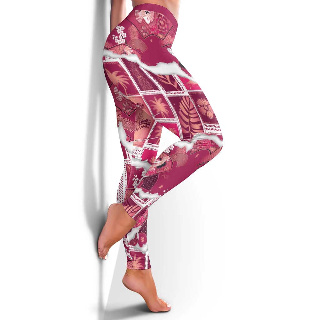 Hawaii Japanese Culture Pink Leggings Spring Cranes Aloha Pattern LT01 - Polynesian Pride