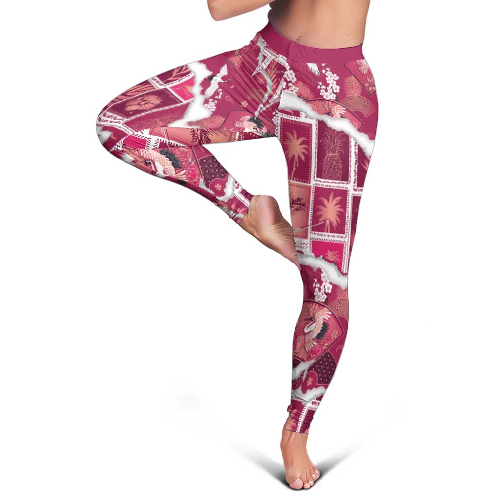 Hawaii Japanese Culture Pink Leggings Spring Cranes Aloha Pattern LT01 - Polynesian Pride