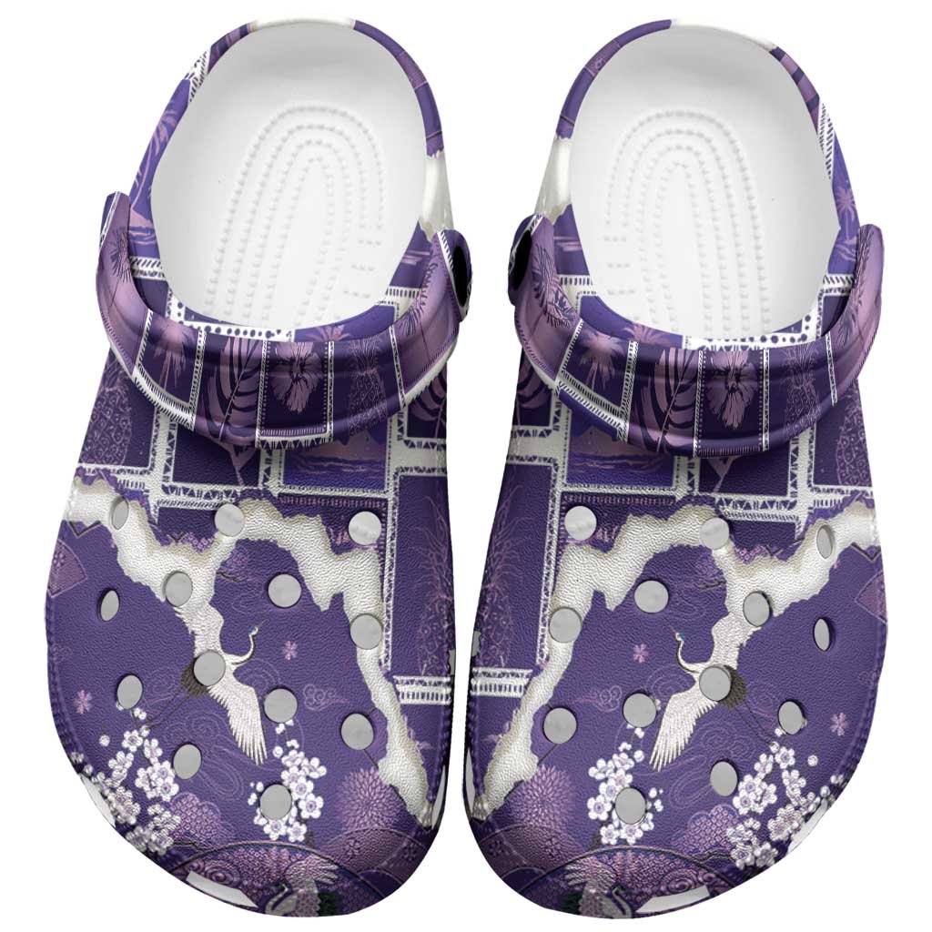 Hawaii Japanese Culture Purple Clogs Shoes Spring Cranes Aloha Pattern LT01 Purple - Polynesian Pride