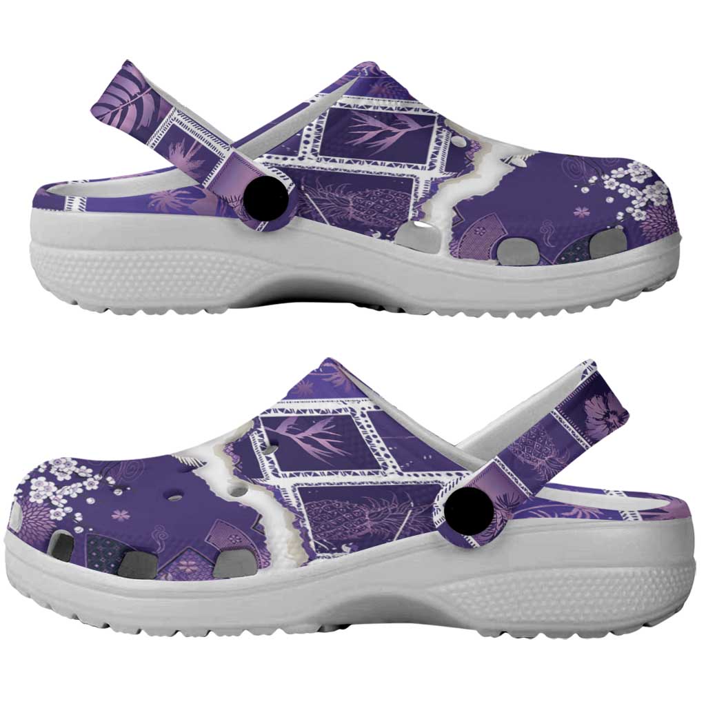 Hawaii Japanese Culture Purple Clogs Shoes Spring Cranes Aloha Pattern LT01 - Polynesian Pride