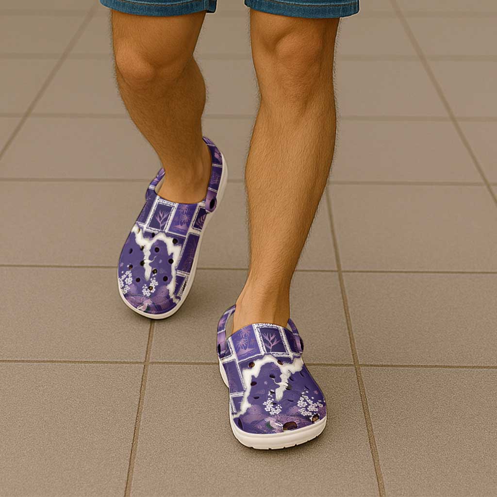 Hawaii Japanese Culture Purple Clogs Shoes Spring Cranes Aloha Pattern LT01 - Polynesian Pride