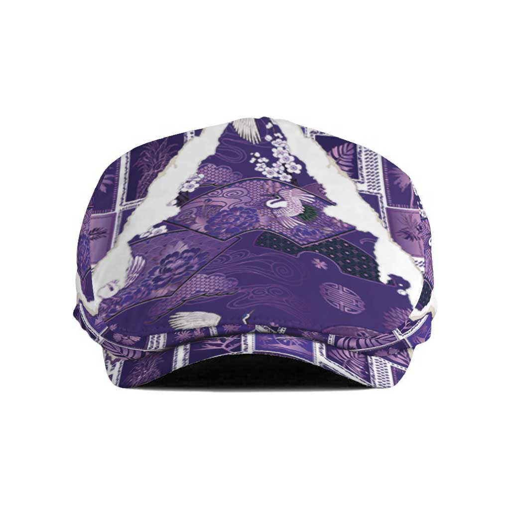 Hawaii Japanese Culture Purple Jeff Hat Spring Cranes Aloha Pattern LT01 Purple - Polynesian Pride