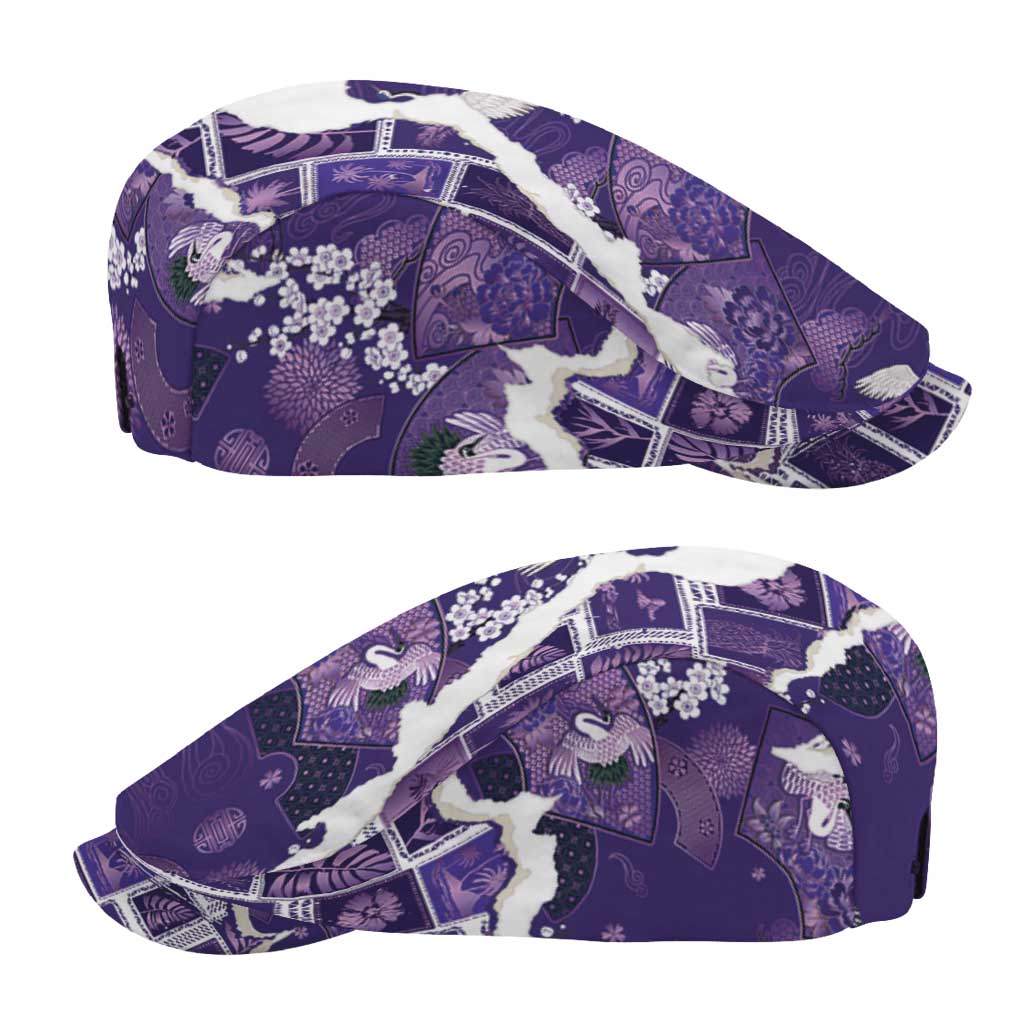 Hawaii Japanese Culture Purple Jeff Hat Spring Cranes Aloha Pattern LT01 - Polynesian Pride