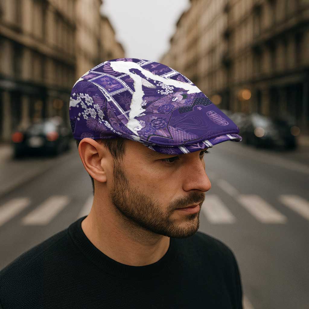Hawaii Japanese Culture Purple Jeff Hat Spring Cranes Aloha Pattern LT01 - Polynesian Pride