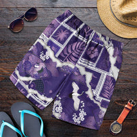 Hawaii Japanese Culture Purple Shorts for Men Spring Cranes Aloha Pattern LT01 Purple - Polynesian Pride