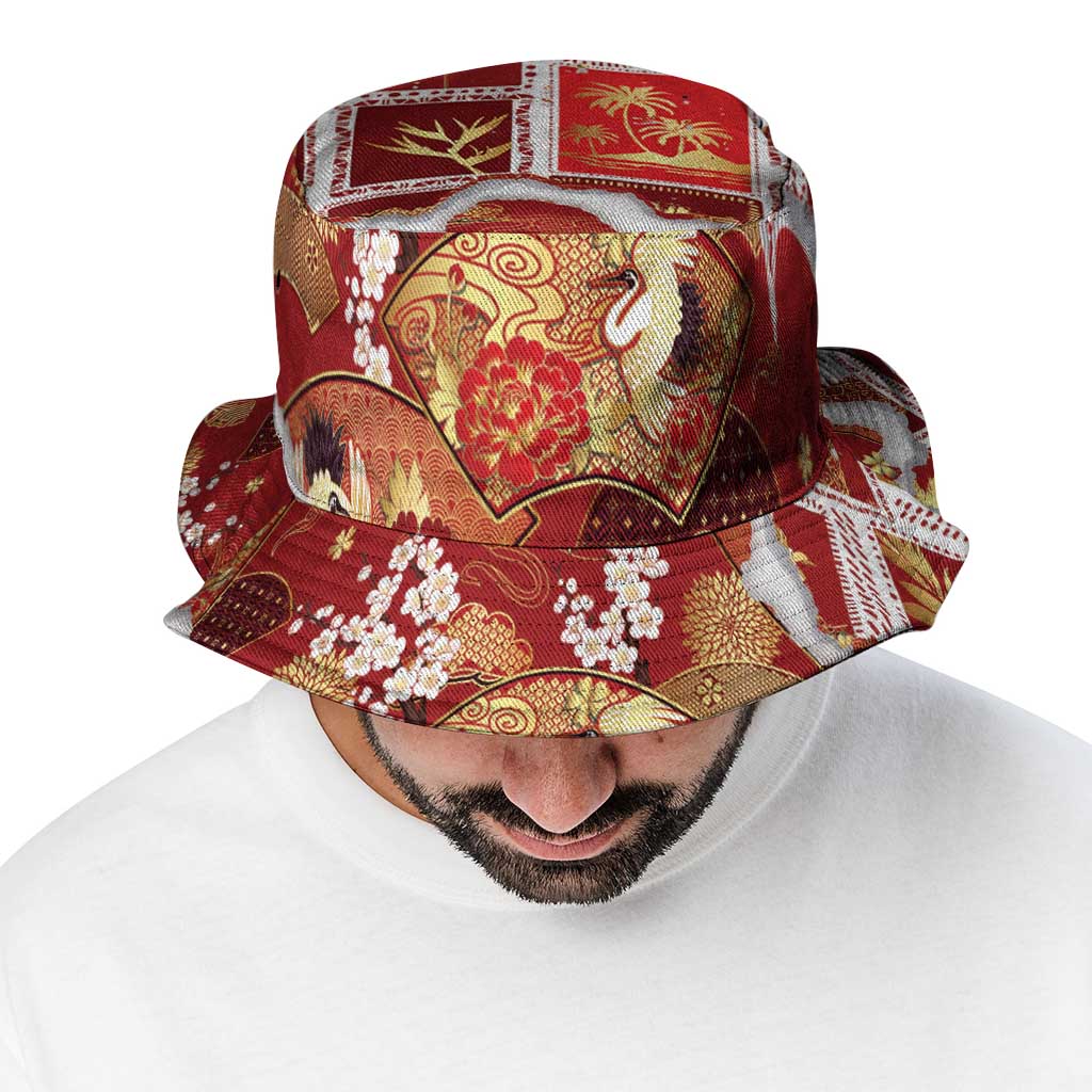 Hawaii Japanese Culture Red Bucket Hat Spring Cranes Aloha Pattern LT01 - Polynesian Pride