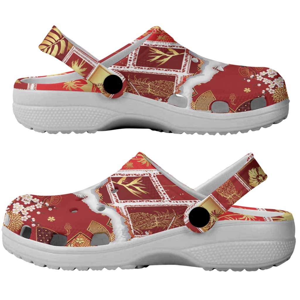 Hawaii Japanese Culture Red Clogs Shoes Spring Cranes Aloha Pattern LT01 - Polynesian Pride